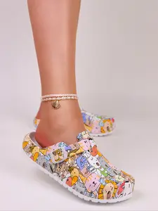 Women's Lightweight Eva Tie-Dye Slippers with Cartoon Animal Patterns, Cute Flat Garden Shoes for All Seasons, Fun Summer Design