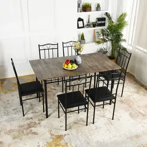 Norseman 7-Piece Dining Table Set with Rustic Wood Top and Black Metal Frame for Modern Home Decor