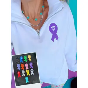 Awareness Ribbon Embroidered White Quarter Zip Pullover