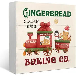 Gingerbread Christmas Decor Wooden Box Sign,Gingerbread Decorations for Kitchen, Christmas Decorations for Home Shelf Office Desk Decor,Holiday Gifts for Women 5x5inch