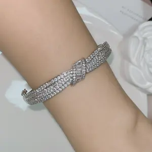 Sparkly simple wedding bracelet studded with zircon Fine micro-inlaid natural synthetic Moissanite bracelet