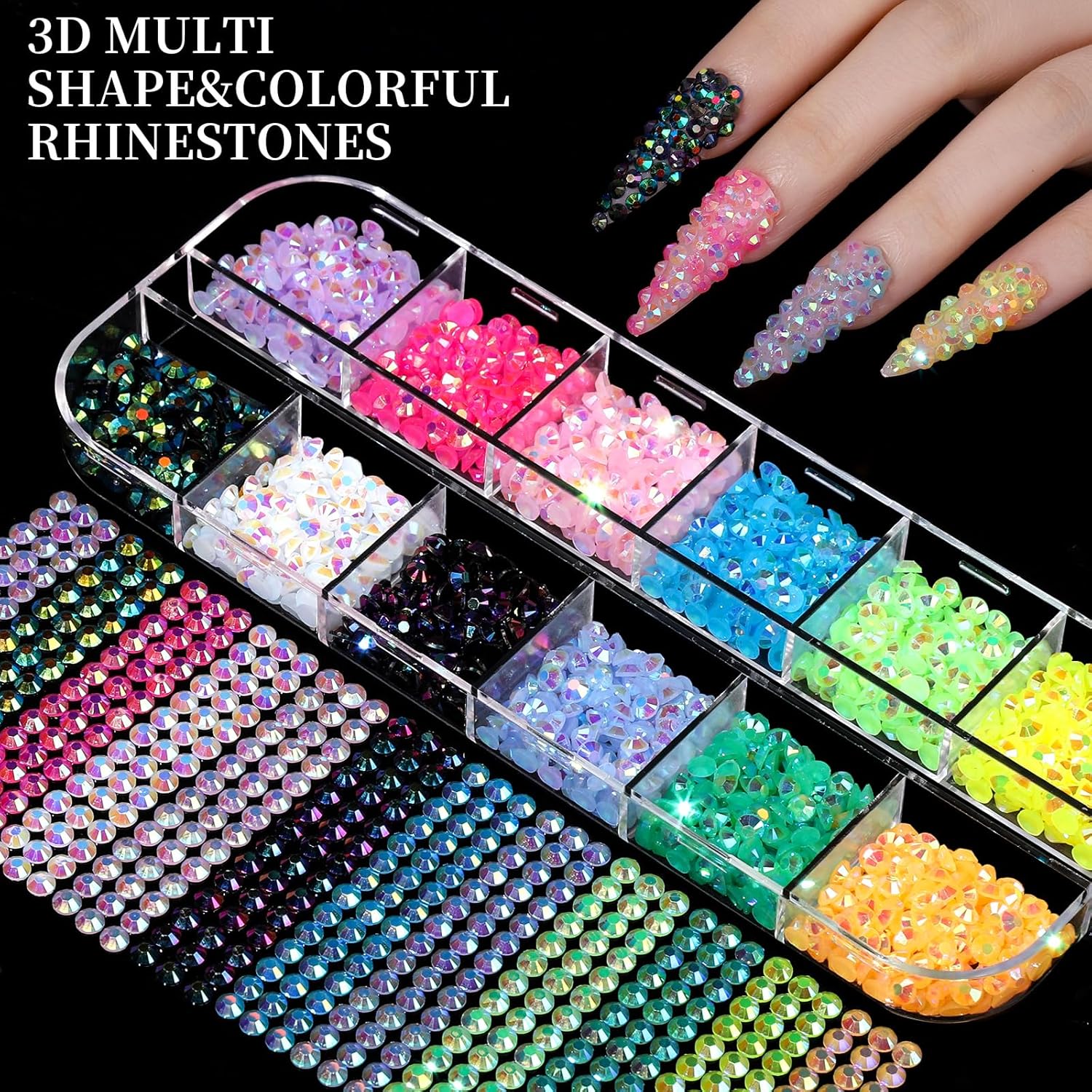 Nail Charms, Nail Rhinestones Kit with 8 Boxes of Nail Gems, 3D Charms for Nails, Colorful Clear Flatback Rhinestones, Multi Shape Pearls Jewels Crystals for Craft, Bedazzling Kit, Nail Supplies