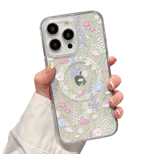 Wild Floral Pattern Magnetic Clear Compatible with MagSafe Shockproof Protective Phone Case Cover for iPhone X 11 12 13 14 15 16 17 Pro Max Plus Air 17e