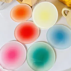 Gradient Candy Color Round Cup Mats Heat Resistant Anti-slip Acrylic Coasters Simple Coffee Tea Cup Pads Kitchen Bowl Placemats