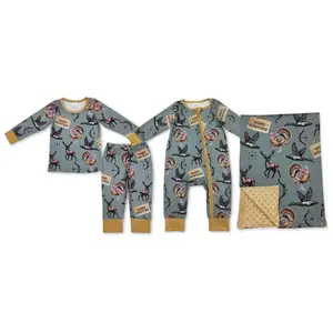 Gone Hunting Deer Duck Turkey Printed Zip-Up Long-Sleeved Pajamas Toddler Clothes Kids Pajamas