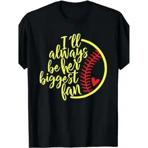 Forever Her Biggest Fan Mothers Day Gift Softball Mom T Shirt Unisex 2025 Summer Short Sleeve Printed Tee Lightweight 220G