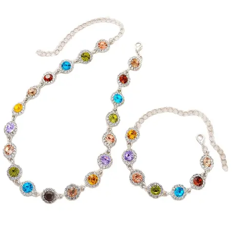 Colorful Jewelry Set, New Fashion Colorful Zircon Bracelet and Necklace Set High Sense Female Accessories Jewelry Set