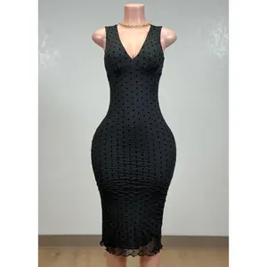 POPPY BLACK POLKA DOTS BODYCON MIDI DRESS