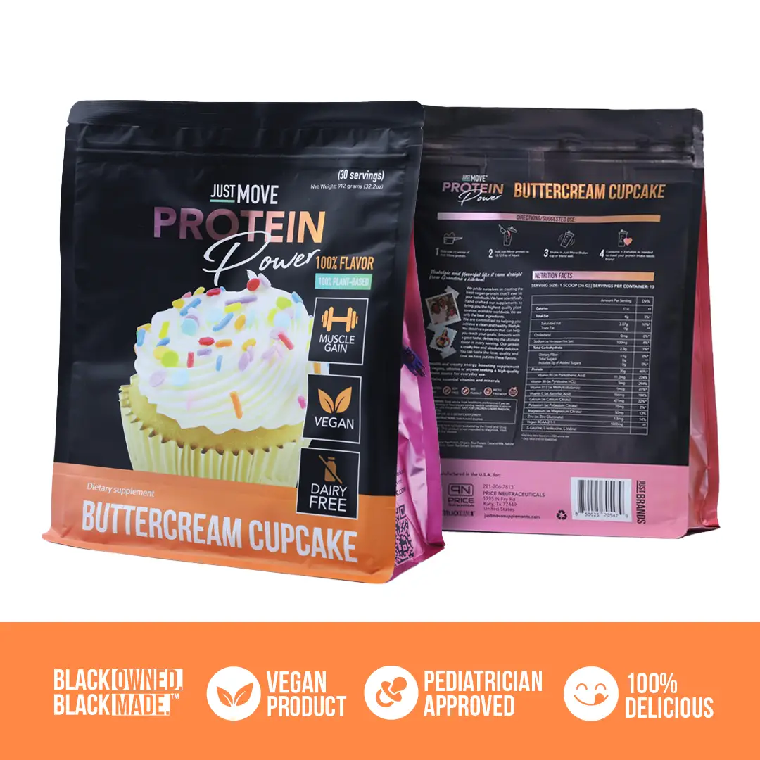 Just Move Protein - Buttercream Cupcake - Vegan (Plant Based) Organic, Dairy Free, Soy Free, Gluten Free, Keto, Peanut Free, 20g Protein, Low Carb, No