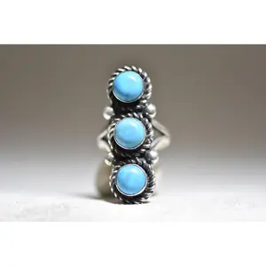 Long Turquoise ring size 6.25 southwest tribal sterling silver women girls