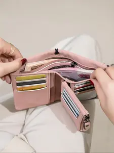 Zipper wallet, elegant women's short wallet withwristband design, multifunctional casual wallet, compactwallet with multiple card slots, perfect for daily use, ideal Gift ，Christmas Gift, Valentine's Day Gift