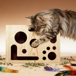 Cat Scratch Puzzle Enrichment Box (New Edition),Screw-Locked Maze Box, Wooden Cat Nail File Box, Maze Cat Scratch Puzzle Box & Sandpaper Inside, It's A Stress-Free Alternative to Trimming Your Nails
