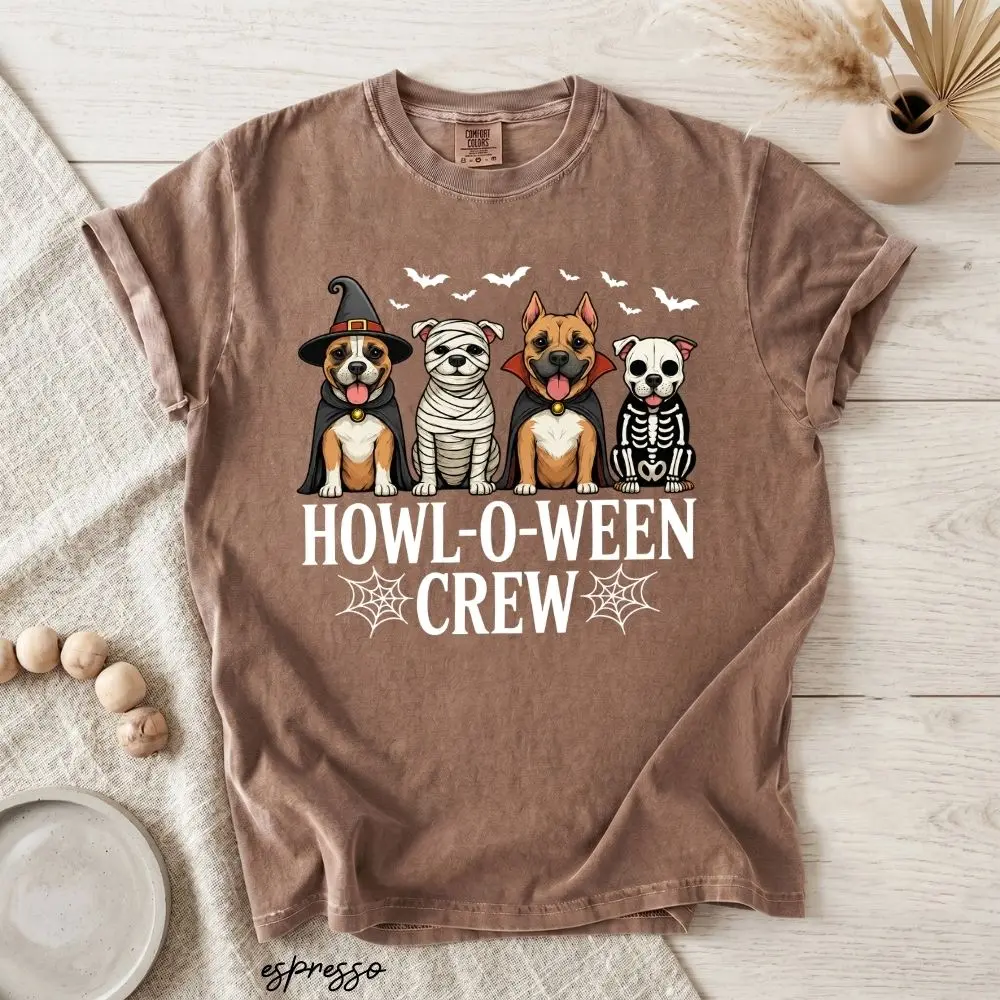 Comfort Colors Howl-O-Ween Crew T-Shirt, Funny Halloween Dog Graphic Tee for Men & Women, Pitbull Costume Shirt, Dog Mom Spooky Season Gift