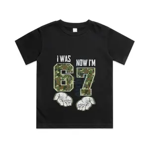 I was 6 Now I'm 7 Birthday Boys Kids 67 Meme Six Seven 6 7 Cotton T-shirt, Graphic Print Round Neck Short Sleeve Casual Tee for Boys Girls