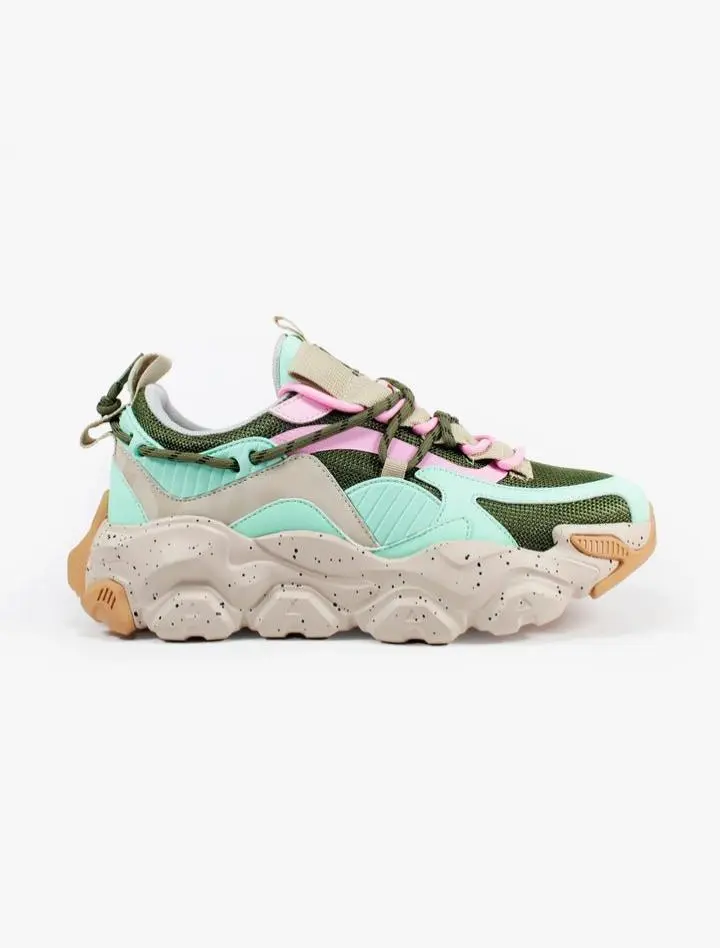 Javi Cited Sneaker TQS/PNK/GRN - Low Top Casual Silhouette with Mixed-Material Upper & Reflective Overlays