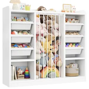 ONBRILL Toy Storage Organizer with 6 Removable Plastic Bins Toddler Stuffed Animal Storage Toy Box Cabinet with 2 Open Cubbies Book Shelf for Kids Room Playroom Bedroom Nursery
