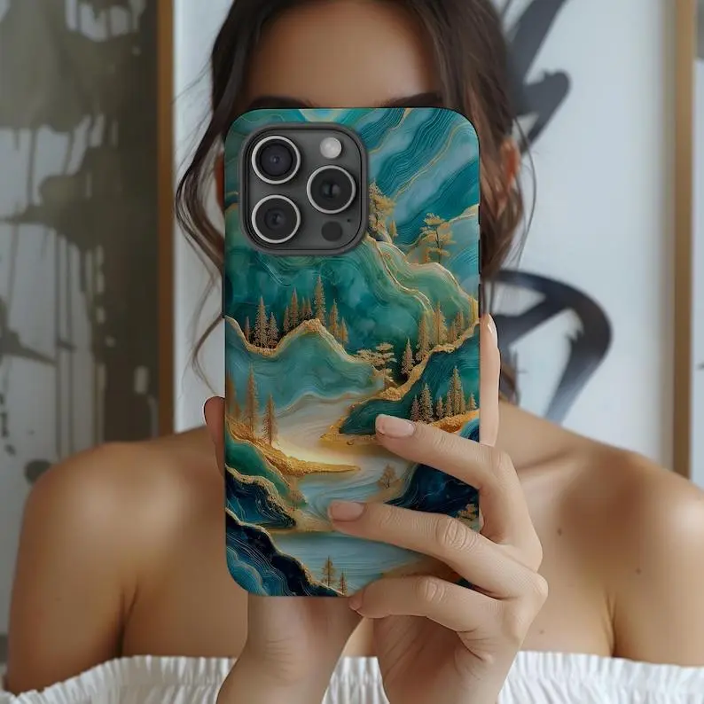 Asian Jade Carving Phone Case: Mountain Landscape Art, Glossy or Matte,phone Case Suitable for Iphone 11/12/13/14/15/16/17 Pro Promax Plus Air