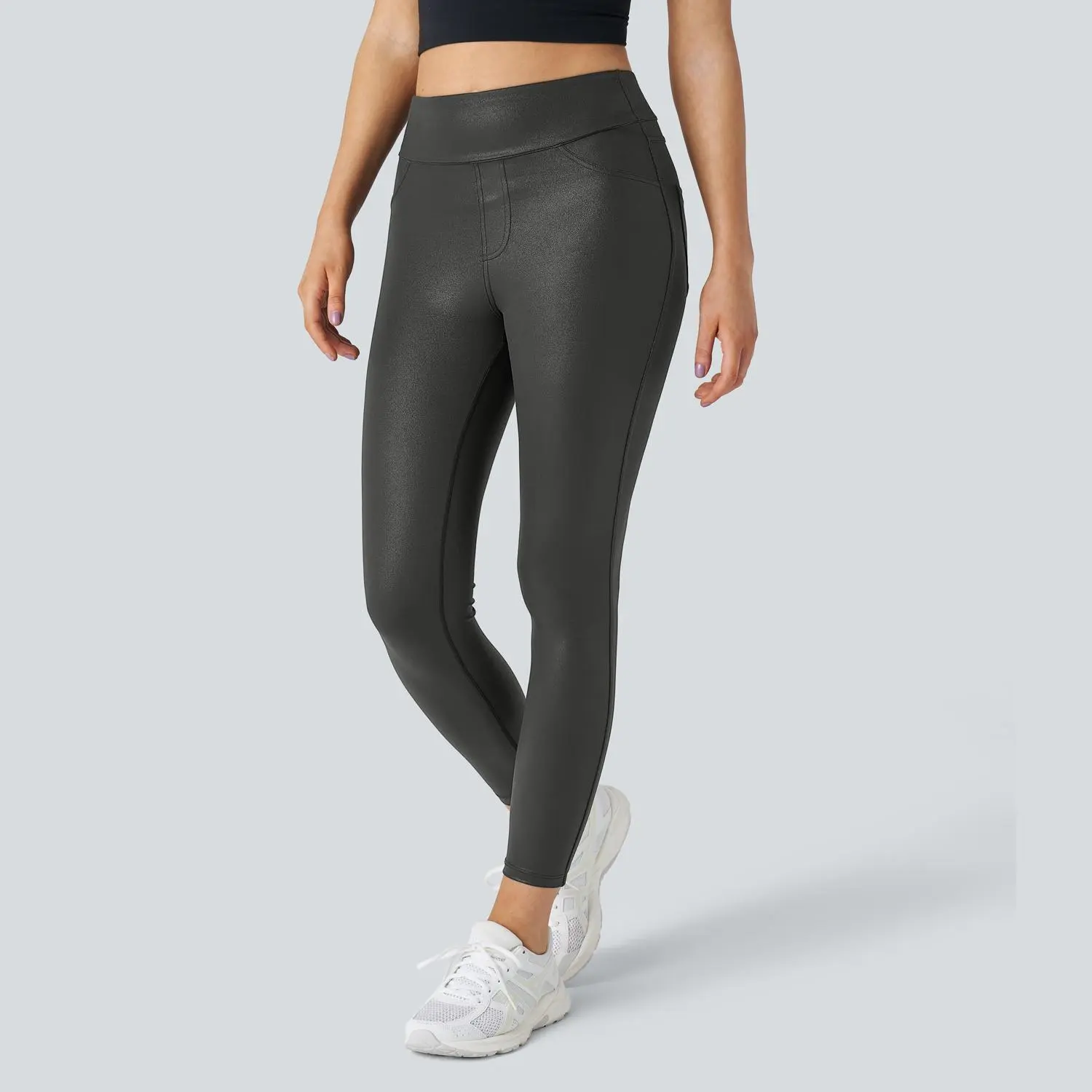 Halara Softlyzero Faux Leather High Waisted Back Side Pocket Work Leggings