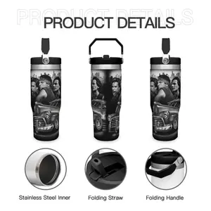 30oz Blood in Blood out Chicano & Lowrider Themed Tumbler with Handle & Straw Large Capacity Insulated Leakproof Stainless Steel  Travel Mug Chicano Lowrider Cup Gift for Boys Girls Teens Fans Back to School Daily Travel Use