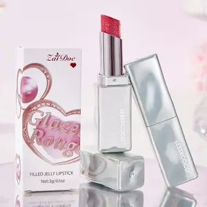 LessXcoco Glaze Rouge Filled Jelly Lipstick by ZaiDoc - Shiny Glitter Finish, Hydrating Formula, 3g Luxe Silver Tube | Vibrant Lip Color