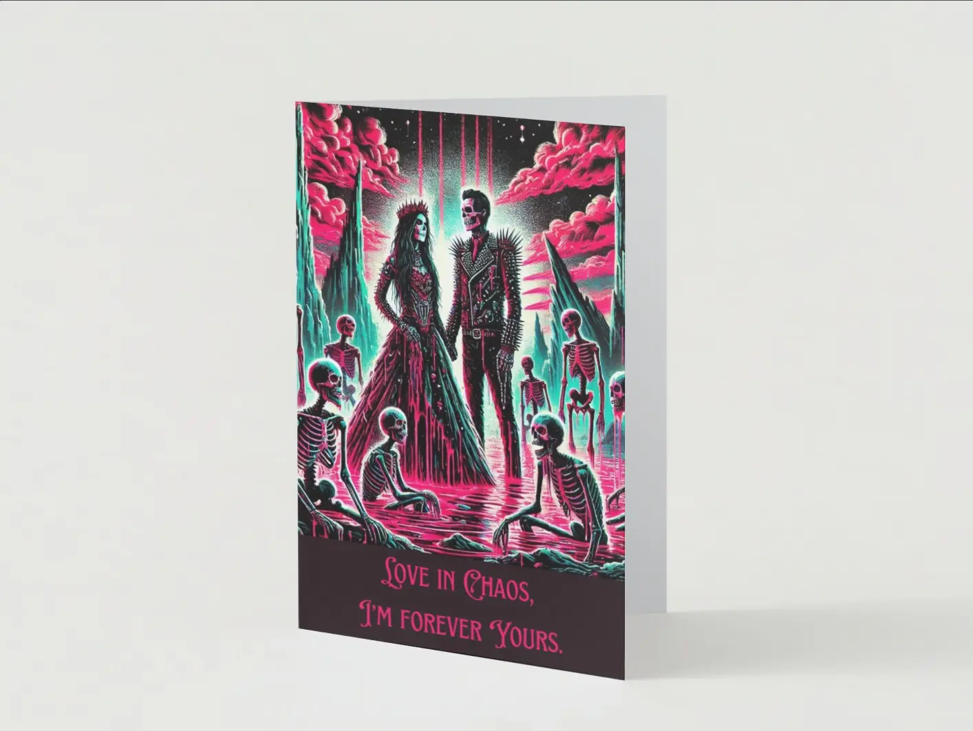 Love in Chaos Gothic Skeleton Valentine’s Day Card Set of 5 - Unique Design for a Heartfelt Greeting