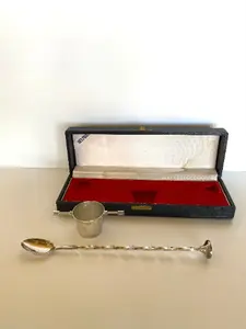 Mid Century Rollover Jigger & Muddler Spoon Set