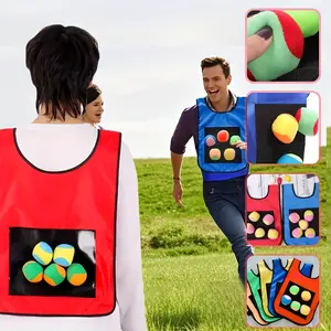 12-piece family fun sticky ball game set, 2 vests + 10 balls, sticky ball throwing and chasing game, suitable for family and friends' outdoor group activities, made of safe and durable materials, two-color vests Suction Cup Desktop Punching Bag
