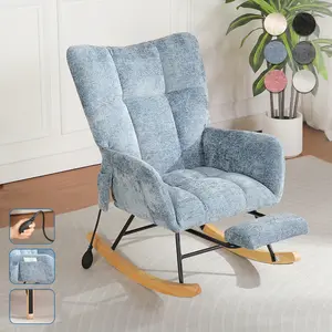 SOUTTEE Teddy Fabric Rocking Chair with Storage Pocket, Footrest, and Adjustable Air Cushion Soft, Baby Rocking Chair for Nursery Comfortable Large Backrest with Secure Solid Wood Base Suitable for Living Room and Bedroom