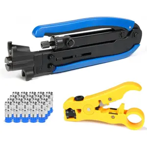 Compression Tool Coax Cable Crimper Kit RG6 RG11 RG59 F81 with 20PCS F Compression Connectors - BlueYellow