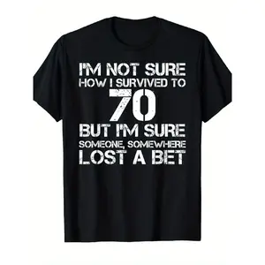 Funny 70th Birthday T-Shirt for Men & Women - "I'm Not Sure How I Survived to 70" Humorous Milestone Gift, with Print, 220gsm Heavyweight Retro Round Neck Tee, Unisex Adult Funny 70 Years Old Apparel