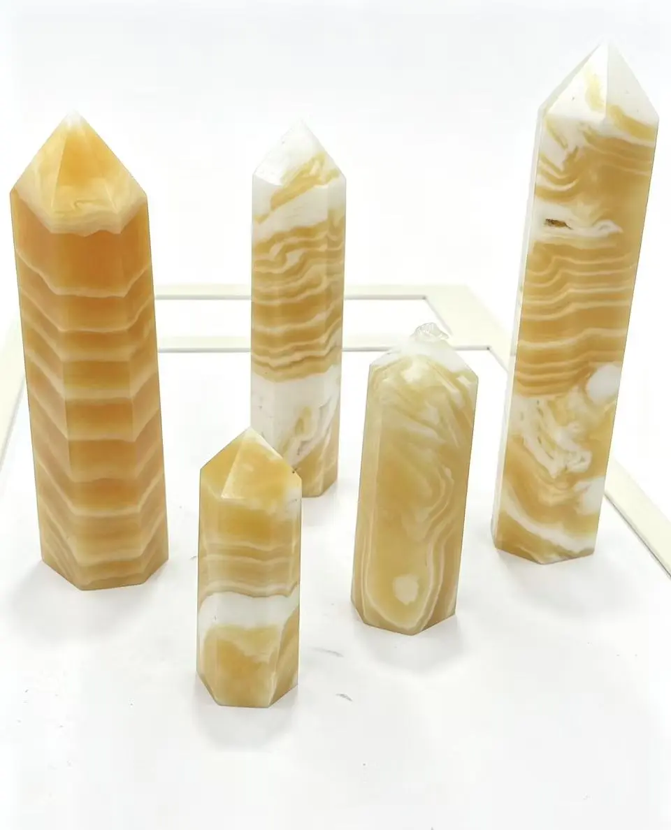 Premium Polished Honeycomb Calcite Crystal Wand - 400g Natural Crystal Decoration, Calcite Stone with Glossy Finish & Wavy Bands for Meditation, Energy Amplification, Collectibles