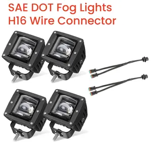 2 Pack 3 inch 48W SAE Fog Light Pods LED Square Off Road White Light Pods Driving Light US DOT Approved Cube LED Fog Lamp with 2 Pack H16 Female Wiring Harness Sockets Wire Connector for Pickup Truck Off Road Jeep Car 4x4 Lower Bumper Mount Vehicle Auto,