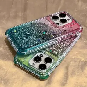 Glitter Quicksand Sand Gradient Laser Sequin Case For iPhone 17 Air 16 15 14 13 12 11 Pro X R S Max 7 8 Plus SE Cute Clear Cover Smartphone Cellphone Protection Casing Protective Screen Protector