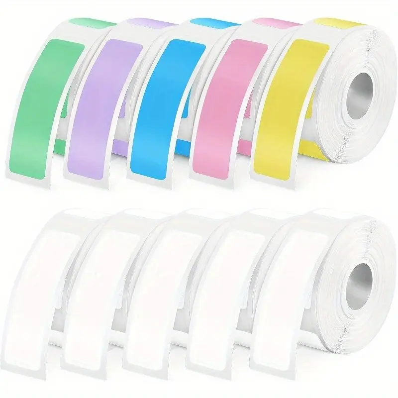 1600 pieces, 12 x 40mm thermal label adhesive tape, Variety label manufacturing tape, for label printers P15/D30/D32/D35/L11, 1600 labels/10 rolls (5 colored + 5 white)