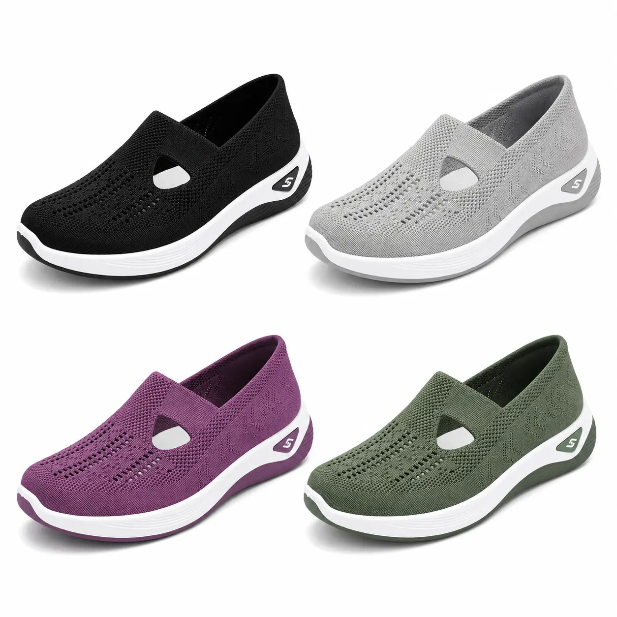 Women’s Knit Mary Jane Walking Shoes - Breathable Fabric, Slip-On, Cushioned, Round Toe, Lightweight Athletic Casual Trainers