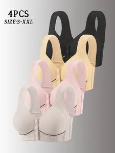 Women's Comfortable Breathable Front Closure Bras, Large Size Adjustable Support Bra Set, Everyday Wear Essentials