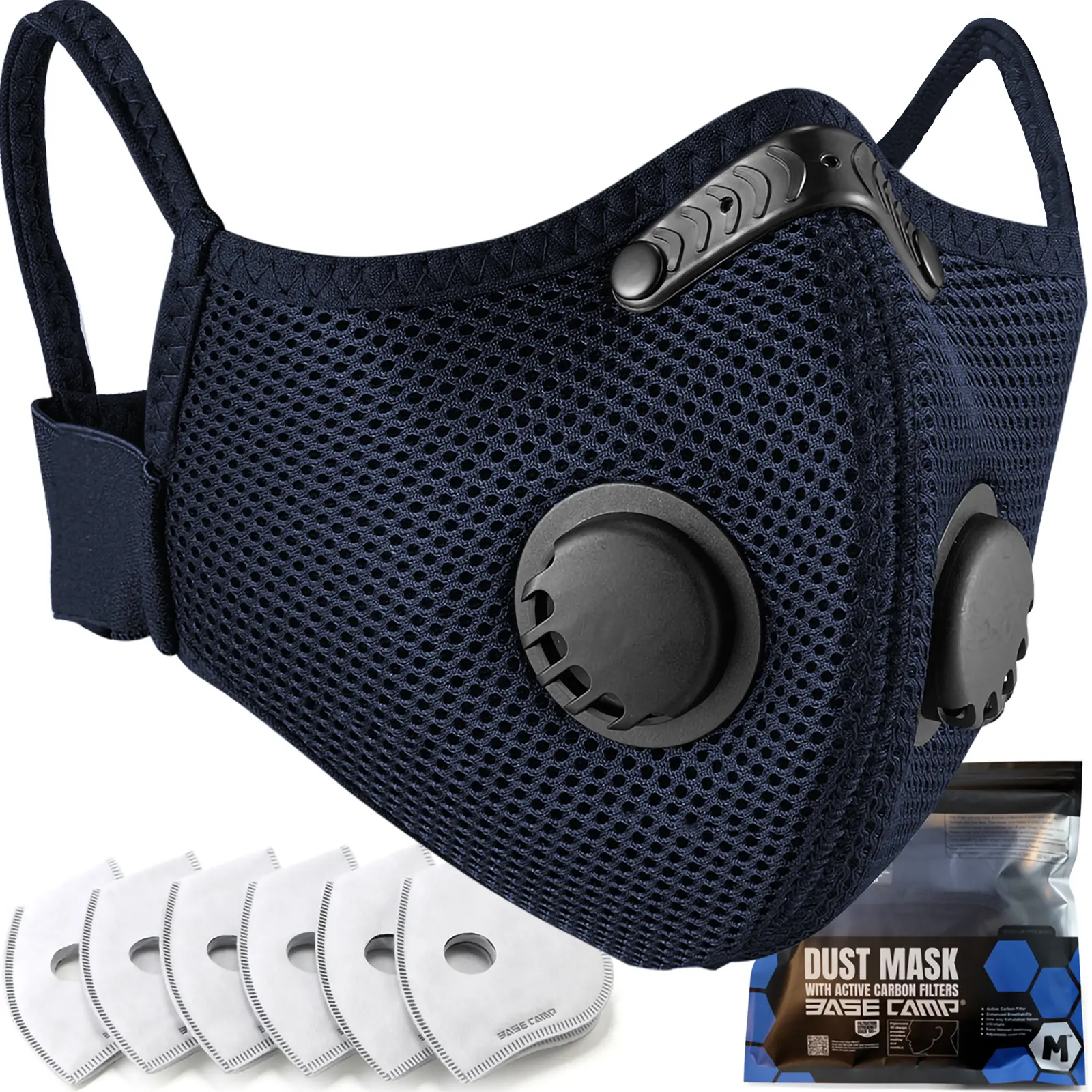 BASE CAMP Family Pack Dust Mask, Breathable Reusable Respirator Mask with 6 Activated Carbon Filters