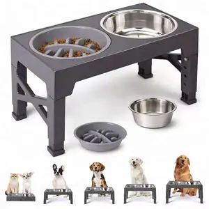 Elevated Dog Bowls for Small Medium Large Size Dogs, Non-Slip Dog Feeder with 2 Food Water Bowls, 2-5 Heights Adjustable Raised Bowls Stand