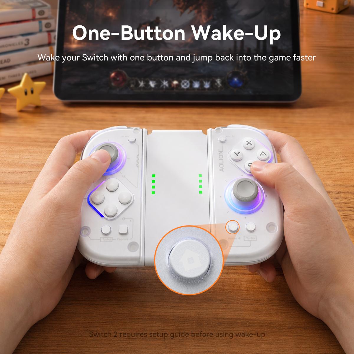 AOLION J20 Detachable Handheld Controller for Switch – Designed for Switch & Switch OLED Handheld Mode, Bluetooth Compatible with Switch 2, Hall Effect Joysticks, RGB Lighting, Clicky Mechanical Buttons, Motion Control, Ergonomic Grip, Transparent Shell