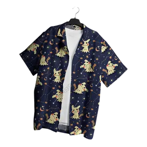 Doodle Cartoon All-over Print Short-sleeve Hawaiian Shirt, Constellation Summer Beach Tropical Button Down Shirt, Casual Vacation Floral Shirts