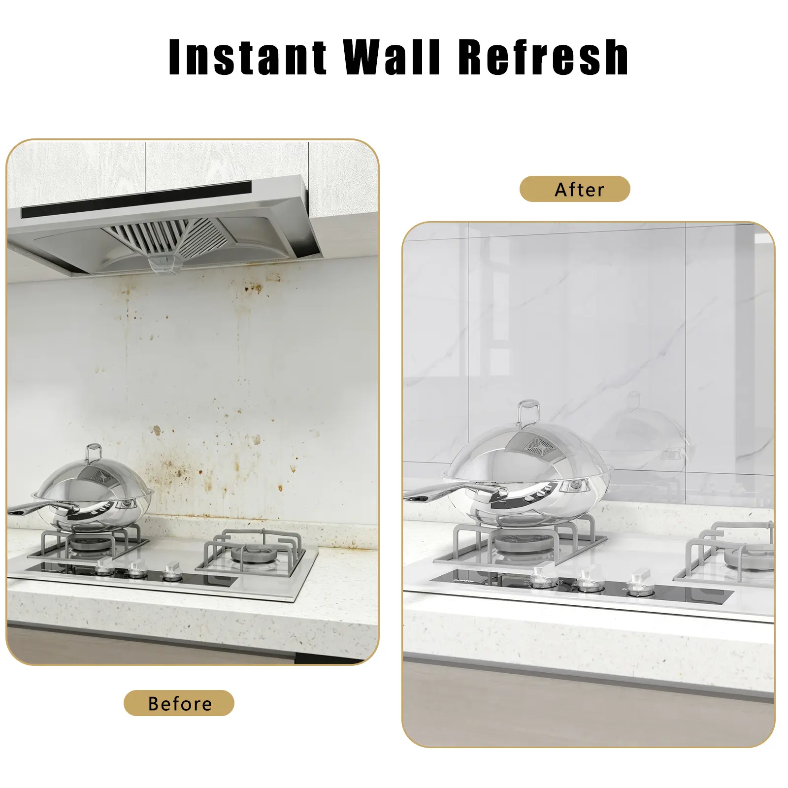 Self Adhesive Marble Wall Panels - Heat-Resistant, Oil-Proof, Waterproof Removable Kitchen Backsplash Tile Decals for Stove, Range Hood