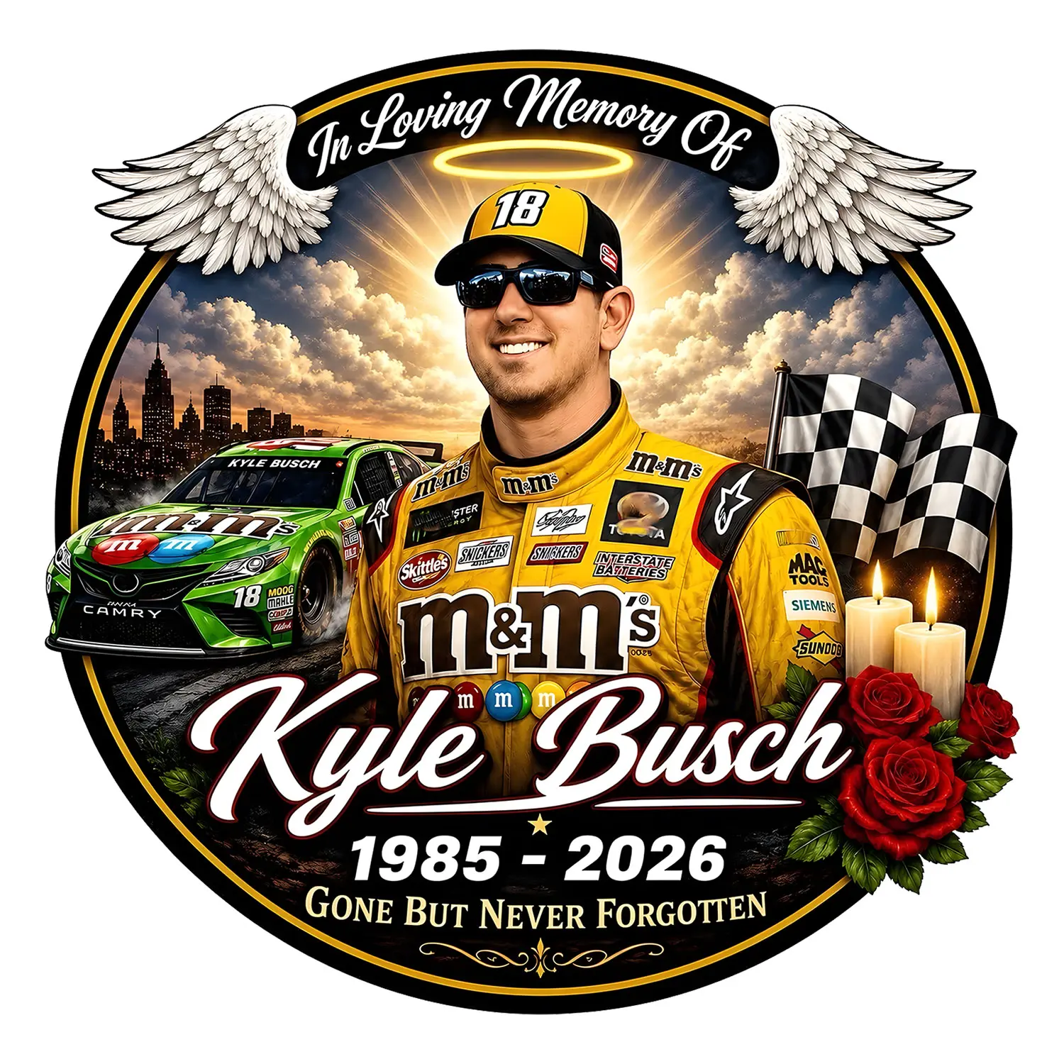 Kyle Busch Memorial Tribute Sticker Vinyl Decal, Glossy Racing Fan Sticker for Car Truck Laptop Toolbox Window, Multicolor Inspired Gift