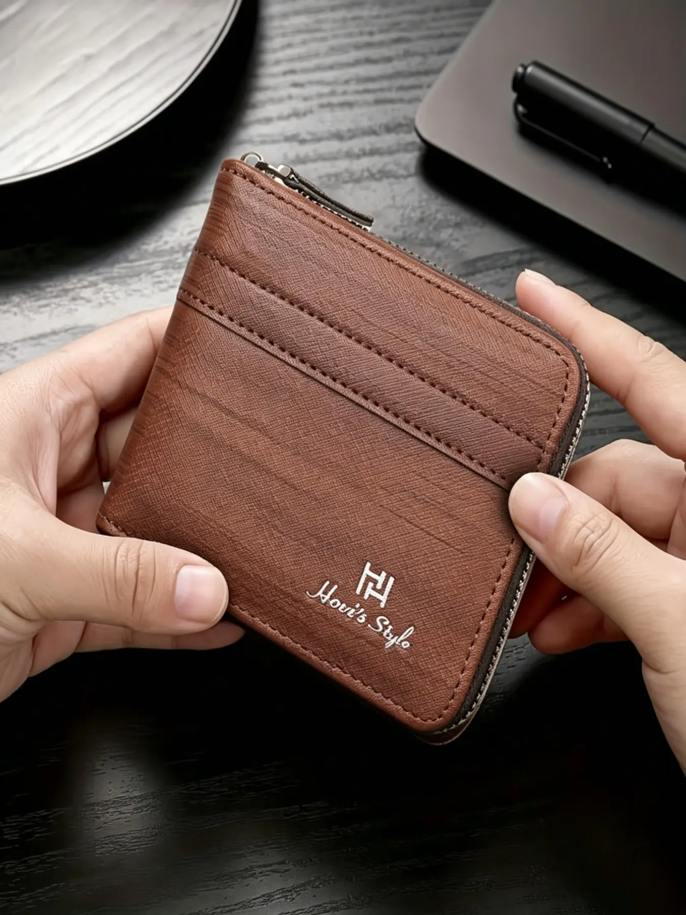 Men's Zipper Card Holder Wallet, PU Leather Large Capacity with Multiple Card Slots, ID Window, Hidden Pocket, Lost-Proof Fully Enclosed Design, Perfect Gift for Men