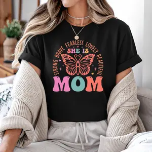 Mom Life T-Shirt, Butterfly Mama Tee, Mother’s Day Shirt, Strong Mom Graphic Tee, Cute Gift for Mom