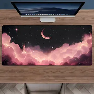 Dreamy Pink Clouds Large Game Mouse Pad,aesthetic desktop decoration protection pad,rubber pad non-slip lock edge work pad,multi-size mouse pad suitable for laptop,desktop computer games, work,family, good gift for boys,girls,kids,Gaming Desk Accessory