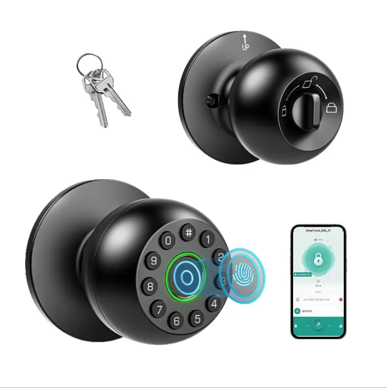 Minimalist Electronic Smart Door Lock with Smart Door Handle, No-Drill Installation, Multi-User Fingerprint Unlock, Tuya APP Remote Management, 1-Click Auto Lock, Emergency Key & Power Backup, WiFi Enabled, Electronic Door Lock