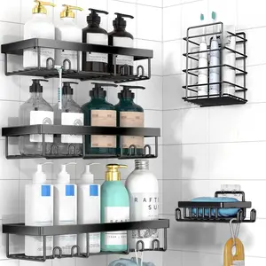 5 PACK Shower Caddy Shelves Organizer Rack, Single Pack Shower Caddy, Shelves for Shampoo Soap Bathroom Waterproof Adhesive Holder, No Drilling Wall Mounted Self, Matte Gold