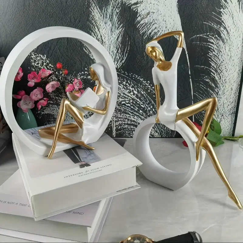2pcs Artistic Yoga Girl Resin Statue - Nordic Creative Craft Sculpture, Graceful Dancer Figurine, Resin Figures - White Mounted Tabletop Ornament for Home Decor, Living Room, TV Cabinet - Ideal Gift