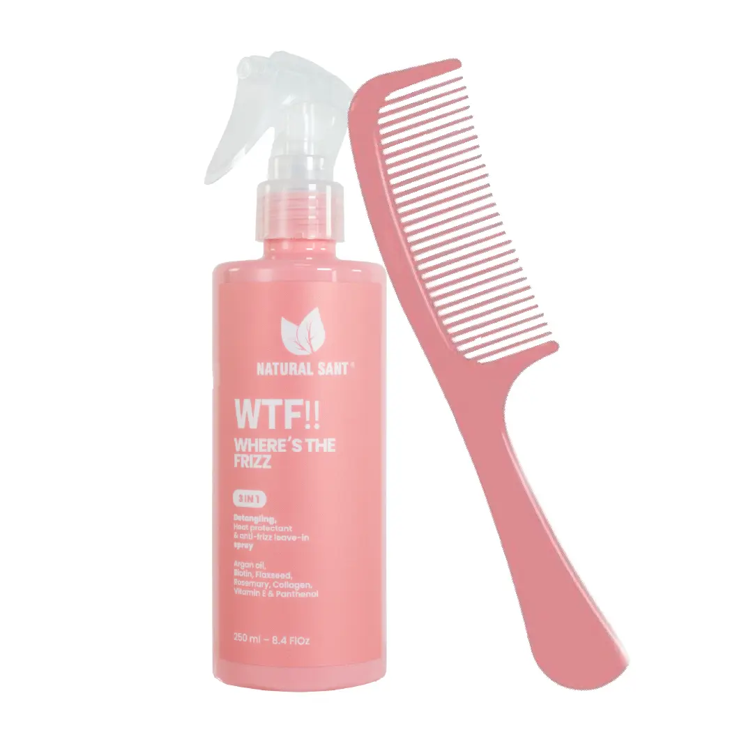 Natural Sant | WTFrizz !! - Heat protectant, detangling and anti-frizz spray with natural extracts + FREE comb