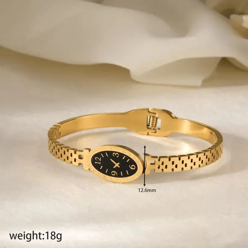 Elegant Gold Tone Bangle Stainless Steel with Black Dial 12.6mm Width 18g Weight Perfect for Everyday Wear